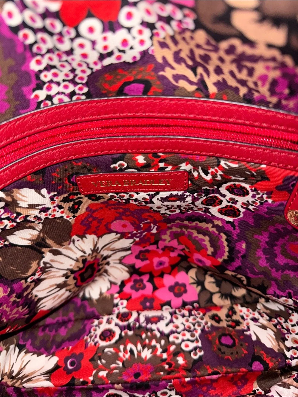 Vera Bradley Red Pebbled Leather Alexa Hobo Shoulder Bag with Emma Lining NWOT